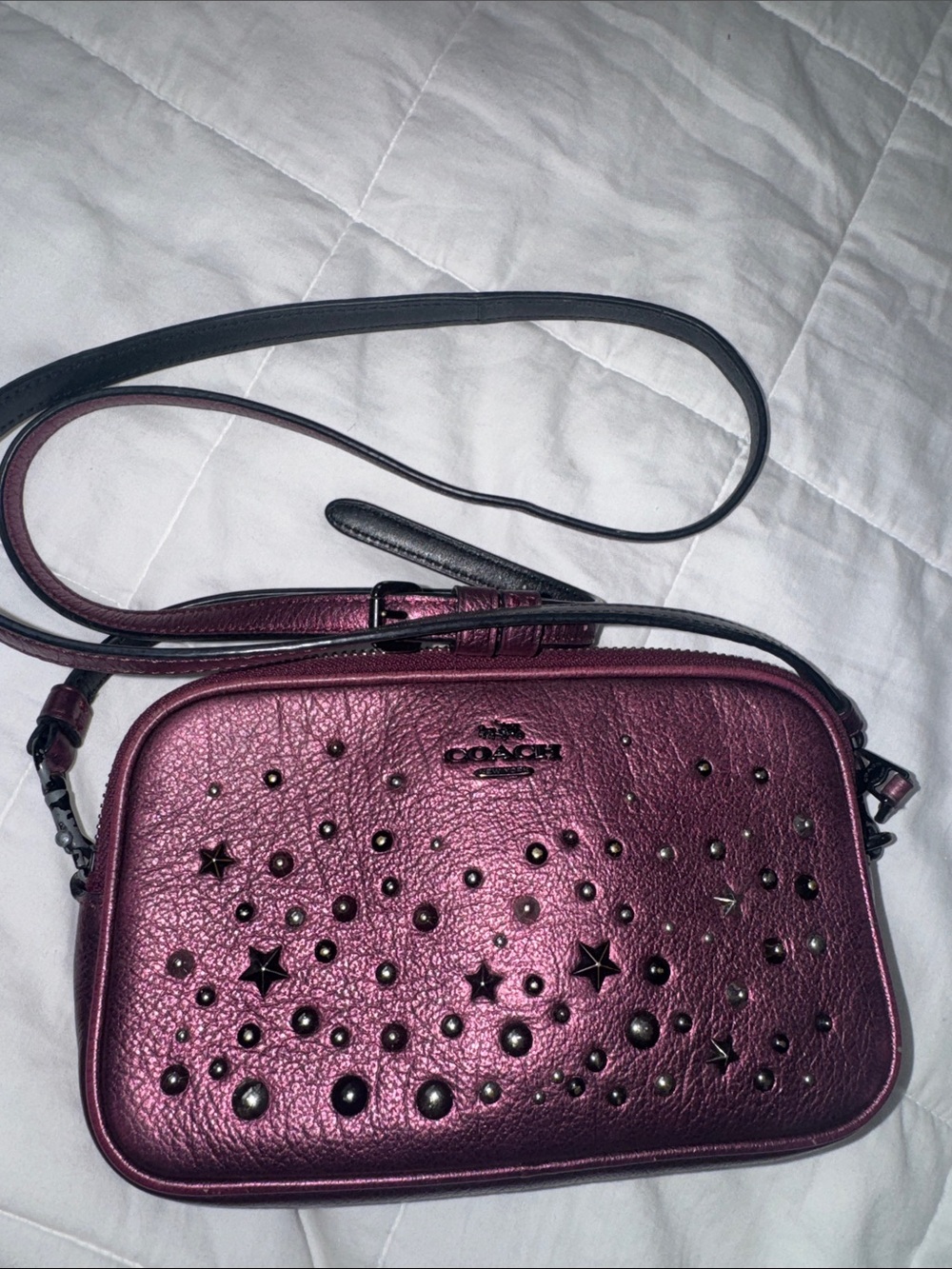 COACH Metallic Plum Star & Stud Leather Crossbody - Picture 12 of 13